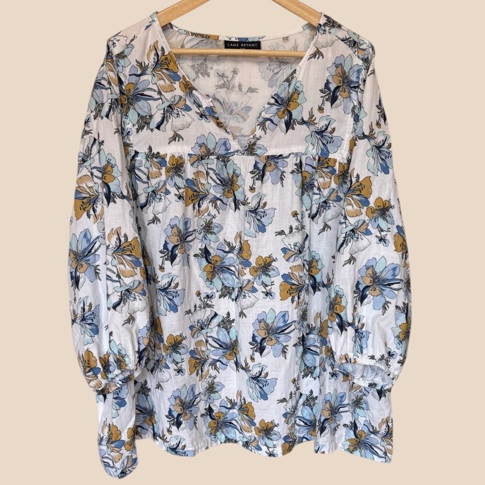 Lane Bryant Cotton Floral Pullover Peasant Blouse Cottage Boho Style size 4X